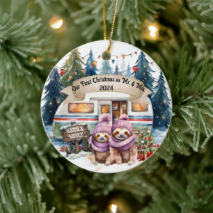 First Christmas RV Camping Couple Newlywed Ceramic Ornament