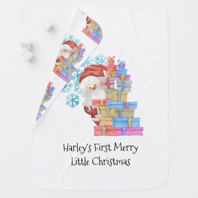 First Christmas Santa and Gifts Personalized Baby Blanket (In Situ)