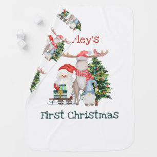 First Christmas Santa and Helpers Personalized Baby Blanket