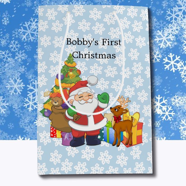First Christmas Santa Boy's Name Custom Medium Gift Bag (Creator Uploaded)