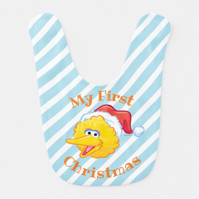 First Christmas Santa Hat Big Bird Baby Bib (Front)