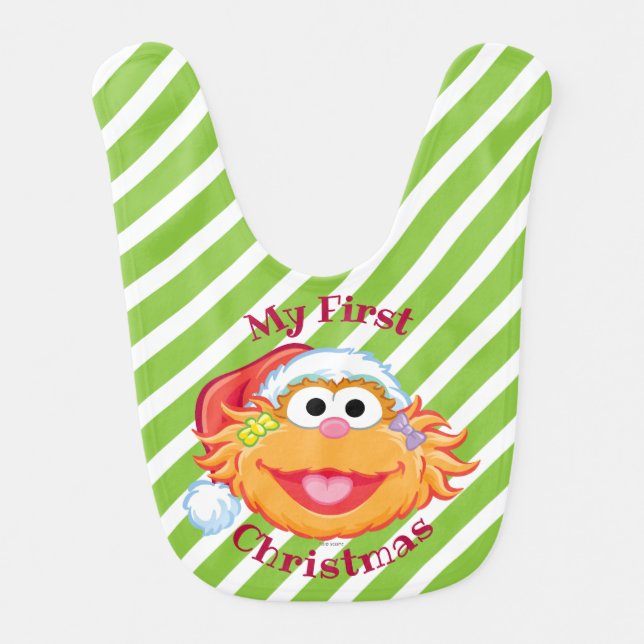 First Christmas Santa Hat Zoe Baby Bib (Front)