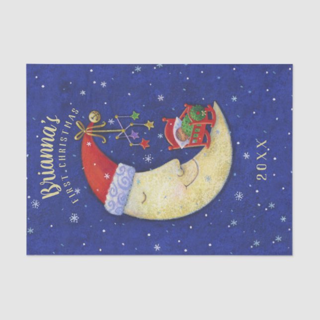 First Christmas Santa Moon Monogrammed Name Tissue Paper (Front)