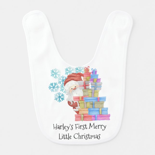 First Christmas Santa Snowflakes and Gifts Custom Baby Bib (Front)