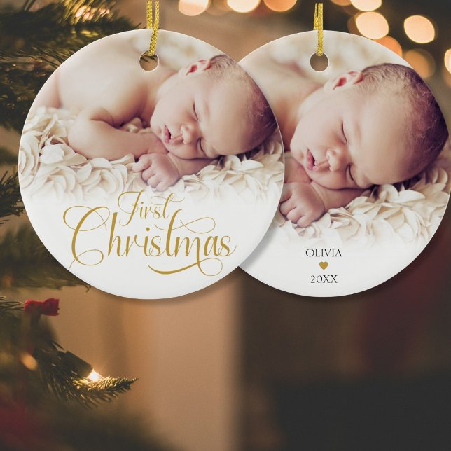 First Christmas Script 2 Photos Ornament (Creator Uploaded)