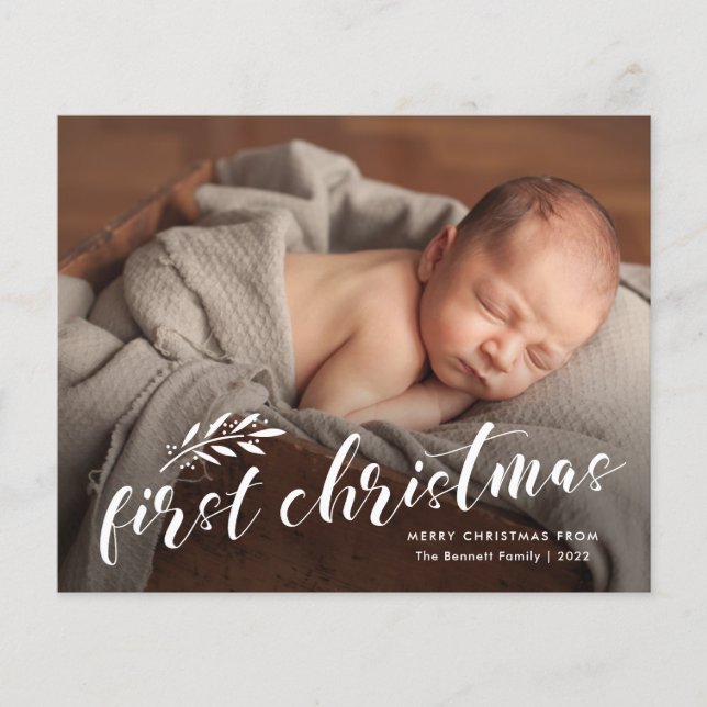 First Christmas Script Baby Photo Holiday Card (Front)