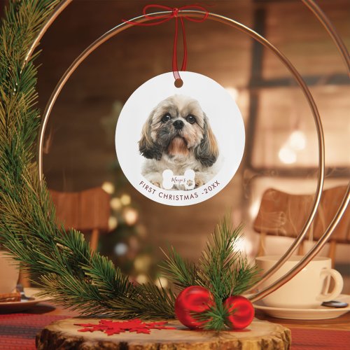 First Christmas Shih Tzu Dog Pet Photo Metal Ornament