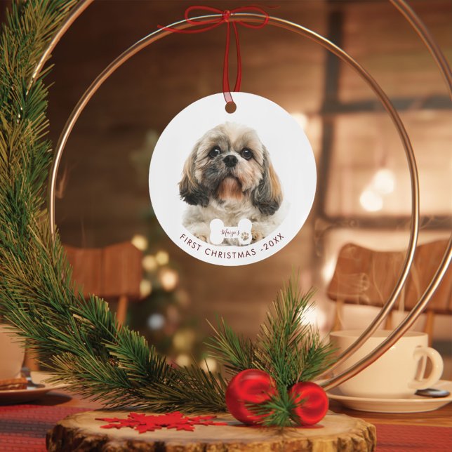 First Christmas Shih Tzu Dog Pet Photo Metal Ornament (Creator Uploaded)