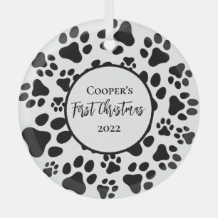 First Christmas Simple Cute Puppy Paws Glass Ornament