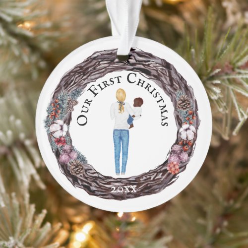 First Christmas single blonde mom baby PHOTO Ornament