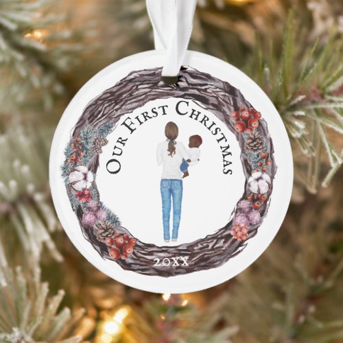 First Christmas single mother baby DIY PHOTO Ornament