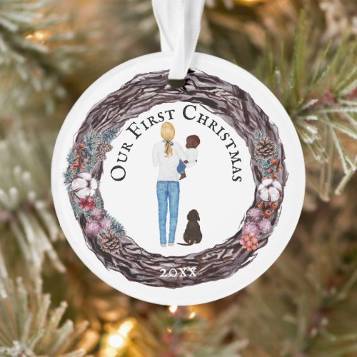 First Christmas single mother baby dog PHOTO Ornament