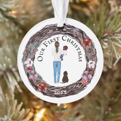 First Christmas single mother baby dog PHOTO Ornament
