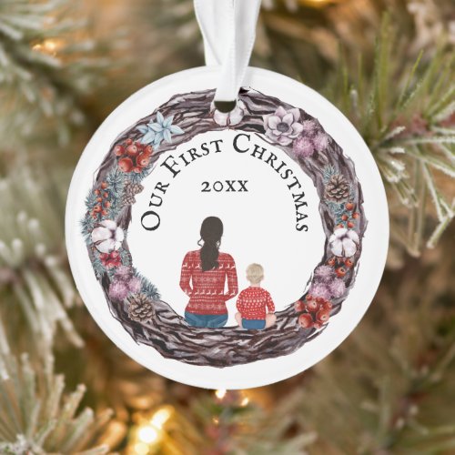 First Christmas single mother baby photo Ornament
