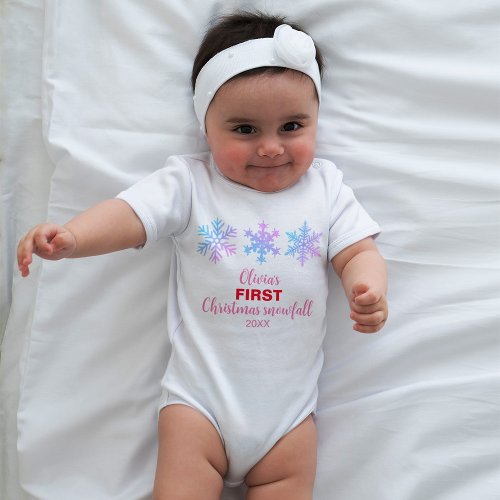 First Christmas Snowfall Custom Name Year Girl Baby Bodysuit