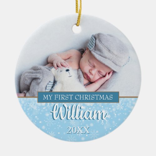  First Christmas Snowflakes Baby Photos boy Ceramic Ornament