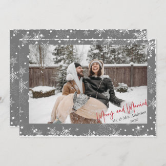 First Christmas Snowflakes Merry and Married Photo Holiday Card