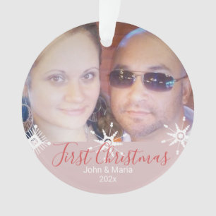 First Christmas Snowflakes Photo Pink Ornament