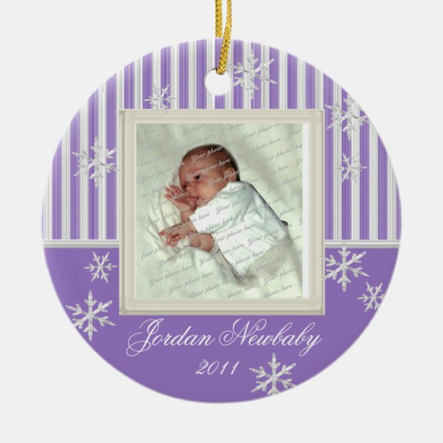 First Christmas Snowflakes Violet Ceramic Ornament (Front)