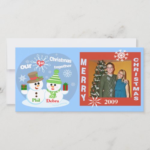 First Christmas Snowmen Couples Photo Card