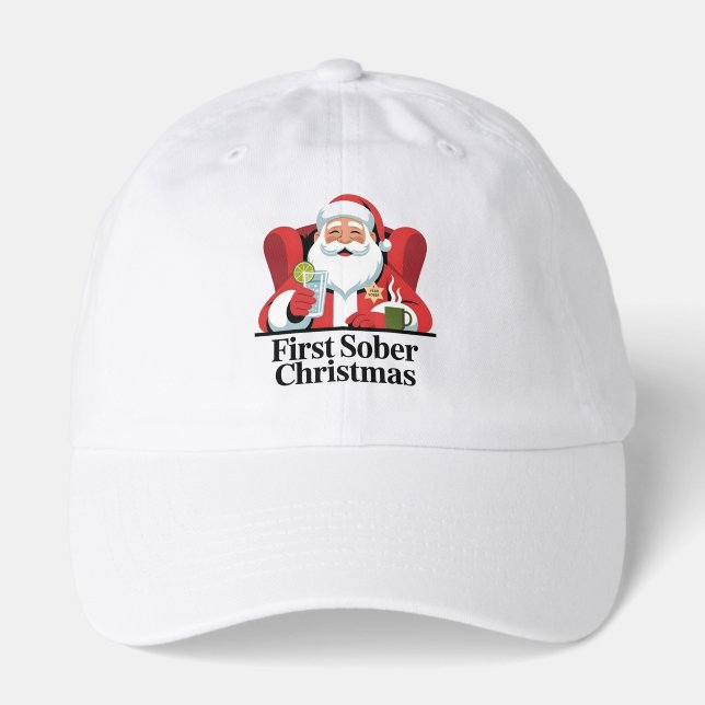 First Christmas Sober Santa Sobriety Xmas Hat (Front)