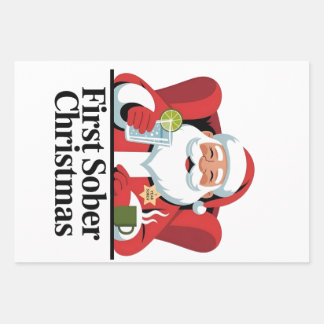 First Christmas Sober Santa Sobriety Xmas Wrapping Paper Sheets