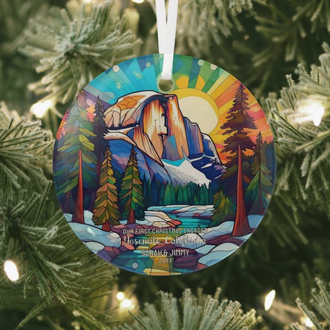 First Christmas Stained Glass Yosemite Cali Couple Glass Ornament (Insitu)