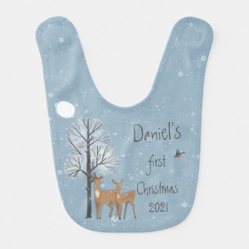 First Christmas Sweet Scenic Wildlife Deer Fox Baby Bib