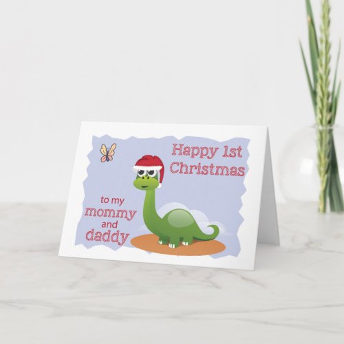 First Christmas to Mommy  Daddy Cute Dinosaur Holiday Card
