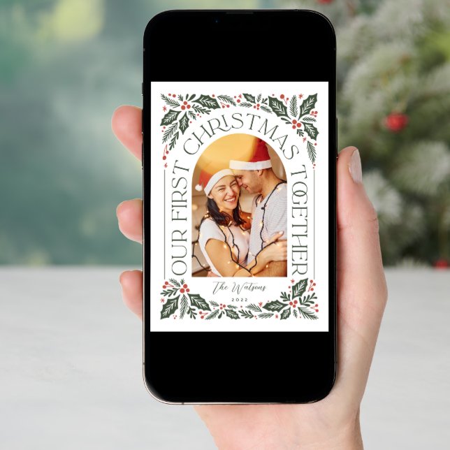 First Christmas Together Arch 3 Photo Collage Holiday Card (Front Digital)