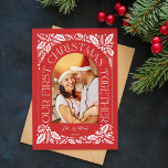 First Christmas Together Arch Red 3 Photo Collage Holiday Card<br><div class="desc">Celebrate your first Christmas together with a special card. A unique and modern holiday card featuring an arch photo shape with modern styled typography that curves elegantly around your photo, and original hand-drawn winter foliage artwork. The back features a matching pattern and a 3 photo collages you can share more...</div>