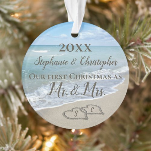 First Christmas Together Beach Wedding Mr Mrs Ornament
