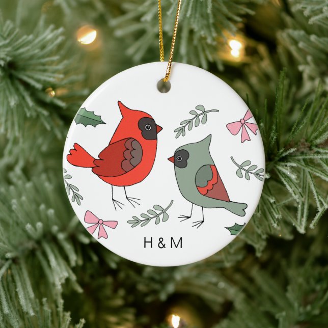 First Christmas Together Cardinal Couple Custom  Ceramic Ornament (Tree)