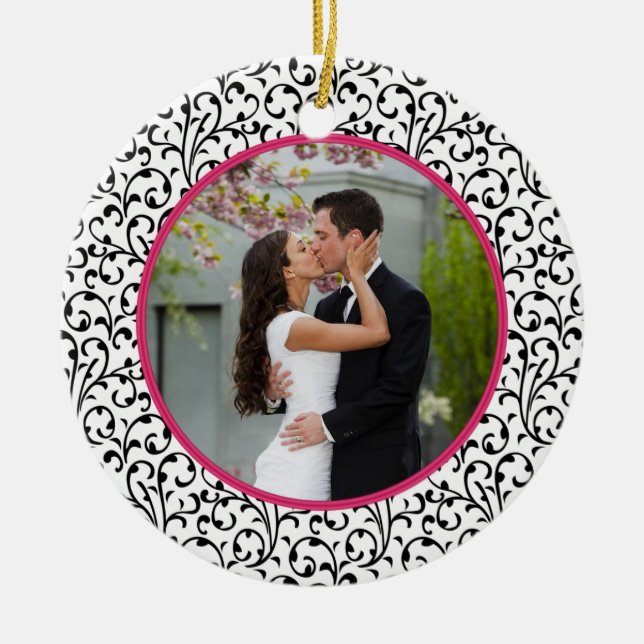 First Christmas Together Chic Floral Photo Ceramic Ornament (Front)