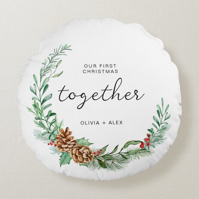 First Christmas Together Christmas Couple Gift Round Pillow (Front)