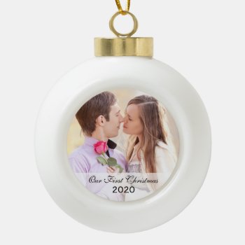 First Christmas Together Circle Photo Ornament by ornamentsbyhenis at Zazzle
