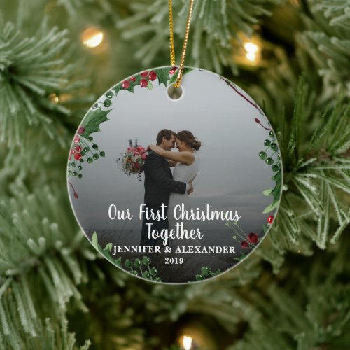 First Christmas Together couple photo Ceramic Ornament