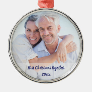 First Christmas Together Couple Photo Monogram Metal Ornament