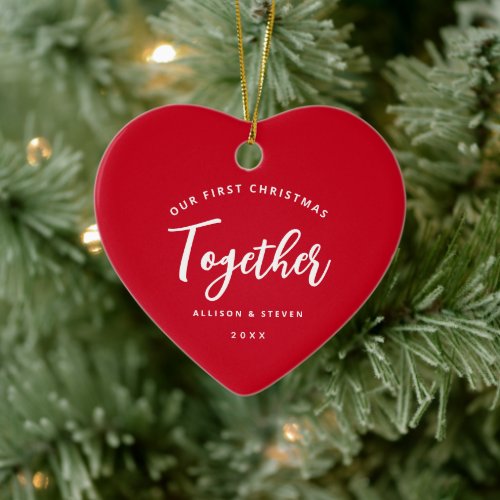 First Christmas Together Couple Red Heart Keepsake Ceramic Ornament