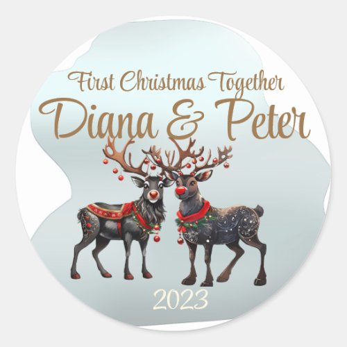 First Christmas together _ customizable ornament Classic Round Sticker