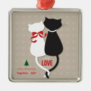 First Christmas Together – Cute Cat Couple Holiday Metal Ornament