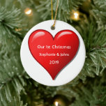 First Christmas Together Cute Red Heart 2019 Cool Ceramic Ornament<br><div class="desc">Personalized names and printed with cute red heart design in solid white background. The color of the background can also be changed as you want. Feel free to customize by adding your own texts,  names or photos. You can add your photo on the back side of the ornament easily!</div>