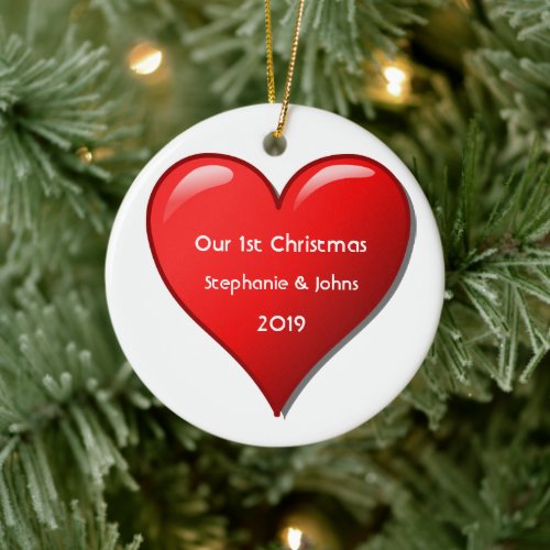 First Christmas Together Cute Red Heart 2019 Cool Ceramic Ornament