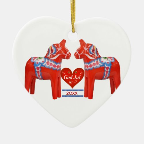First Christmas Together Dated Swedish Dala Horse Ceramic Ornament
