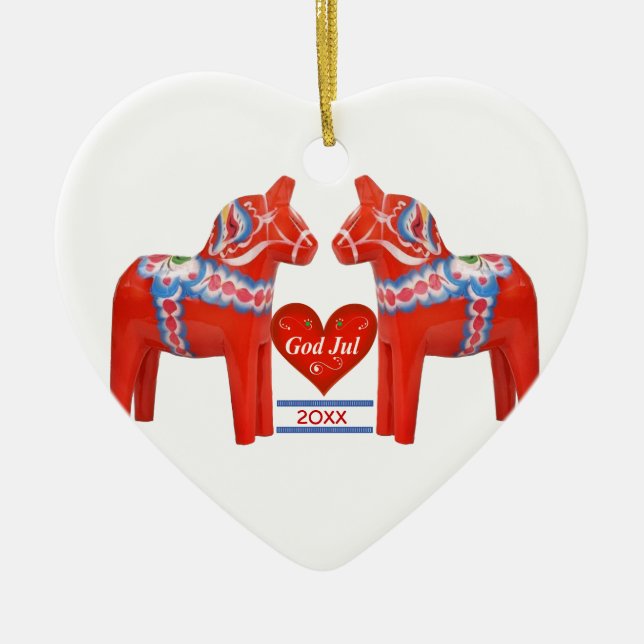 First Christmas Together Dated Swedish Dala Horse Ceramic Ornament (Front)