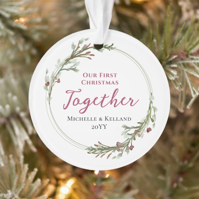 First Christmas Together Minimal Wreath Photo Ornament (Tree)