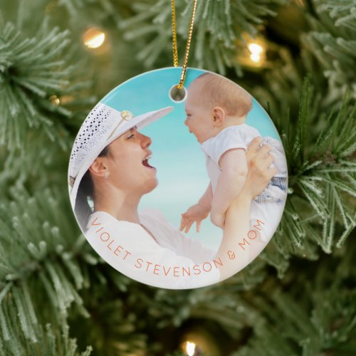First Christmas together modern baby girl photo Ceramic Ornament