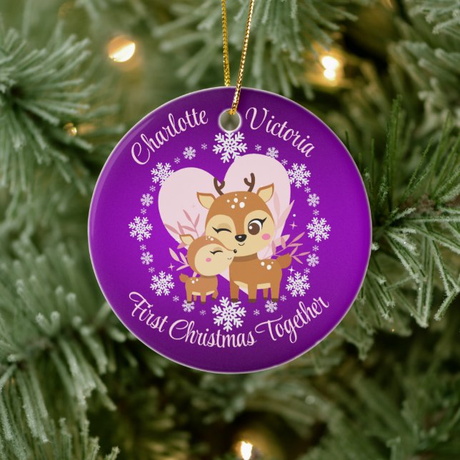 First Christmas together Mom and Daughter reindeer Ceramic Ornament (Tree)