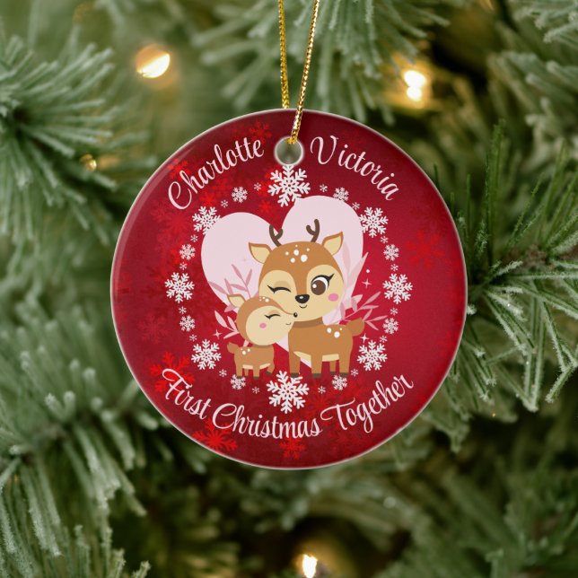 First Christmas Together Mom and Daughter Reindeer Ceramic Ornament (Tree)