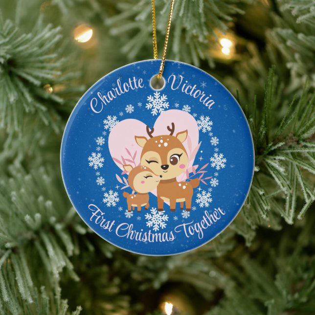 First Christmas together Mom Daughter Reindeer  Ceramic Ornament (Tree)